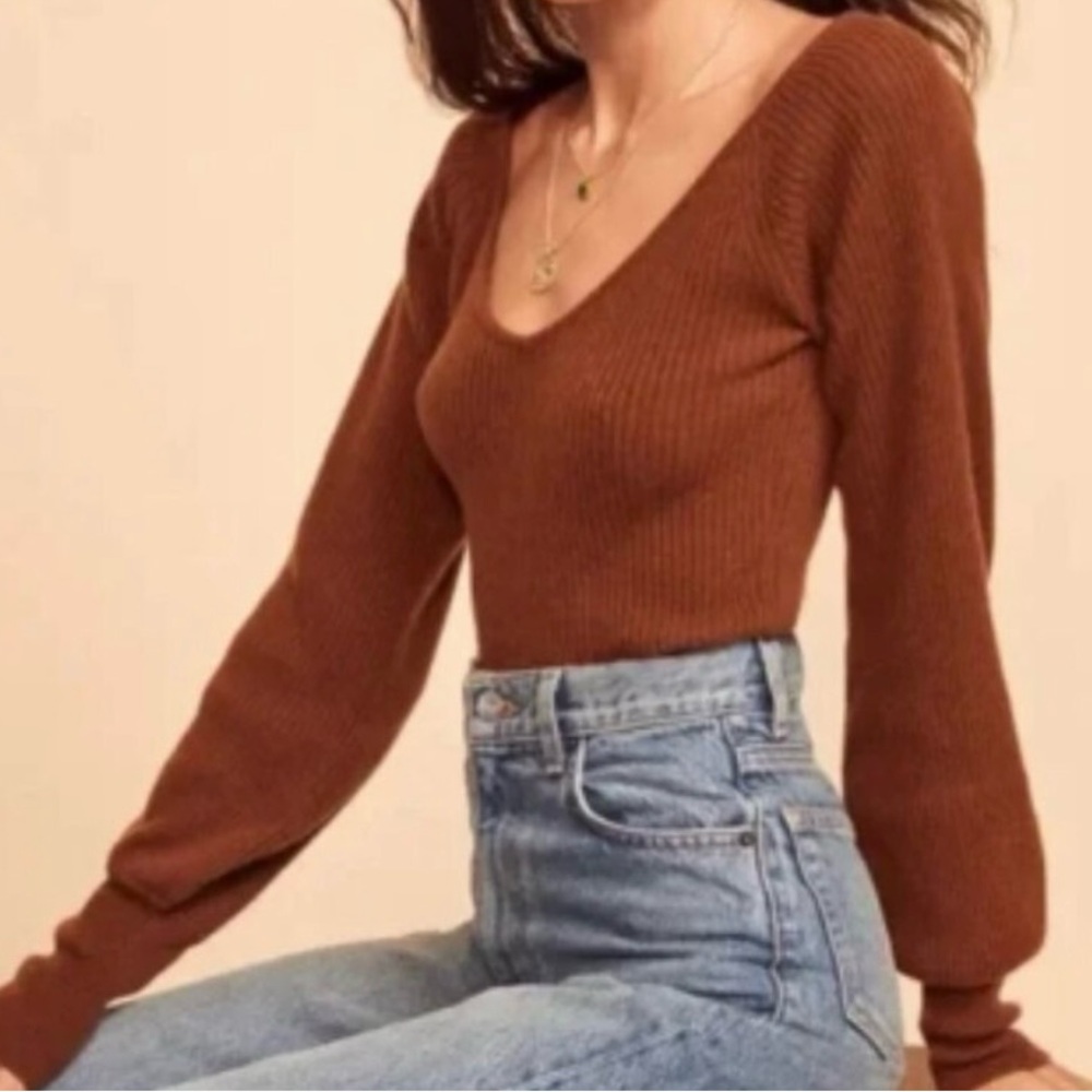 Reformation Brown Cashmere V Neck Sweater Size 2X